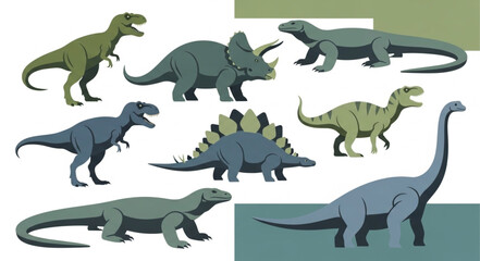 Collection of various prehistoric dinosaur species illustrations. © Anjani