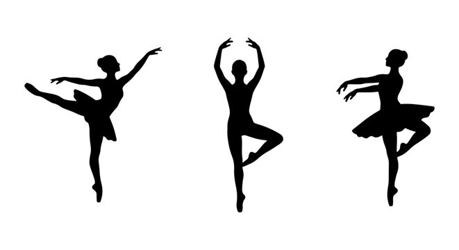 Graceful ballerina silhouettes, set of 3 ballet dancer vectors, elegant dance poses