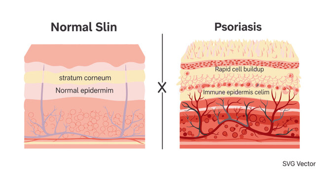 Comparing Normal Skin Layers and Psoriasis Affected Skin Diagram
