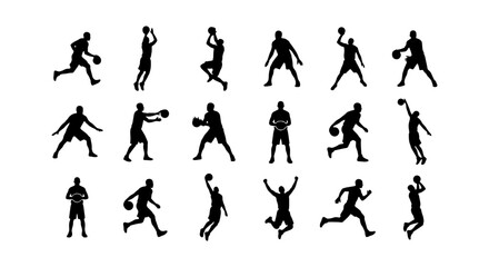 Basketball player silhouettes, 18 athlete action poses, sports vector set for design © AbdullahAl
