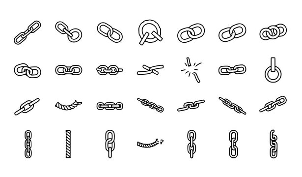 Single color string and chain icons &ndash; minimal monochrome vector set