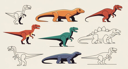 Collection of Dinosaur Illustrations and Silhouettes. © Bahtra