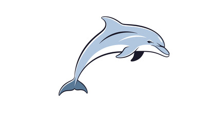 Obraz premium Playful cartoon illustration of a friendly dolphin gracefully jumping out of the water, showcasing its sleek blue and white body and joyful movement.
