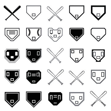 Baseball Home Plate Icons Set Vector Illustration
