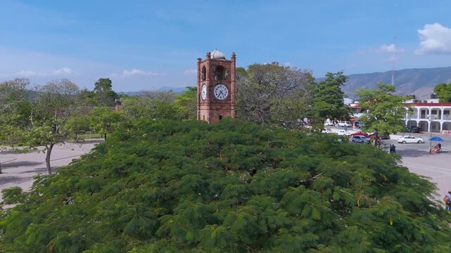 Aerial view of the Clock Tower in Chiapa de Corzo Chiapas, Mexico.