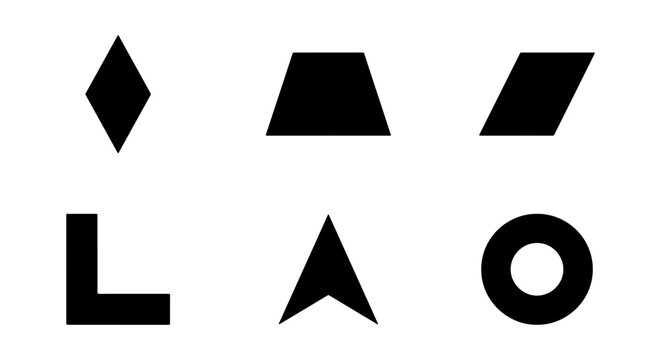 Minimalist geometric shapes set, black abstract icons, modern vector design elements