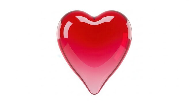 Glistening ruby heart shape rendered digitally against a pure white backdrop signifying affection