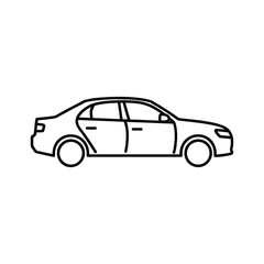 Fototapeta premium Simple line art drawing of a sedan car in side profile, depicting a common passenger vehicle.