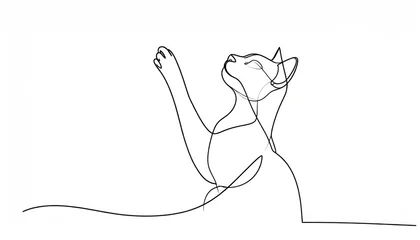 Acrylglasbilder Eine Linie Continuous Line Drawing of a Cat Stretching.  © Sri