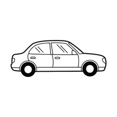 Naklejka premium Simple black and white line art drawing of a sedan car viewed from the side, suitable for coloring.