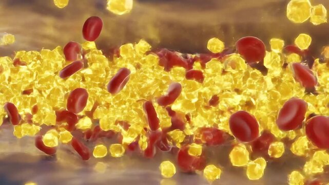 Blood sugar spikes from daily high sugar intake, glucose molecules rising sharply in bloodstream