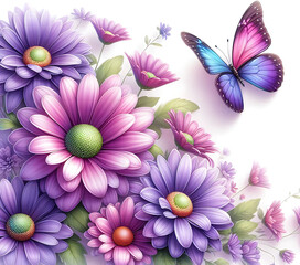 Obraz premium 3D purple flowers butterfly Png Design