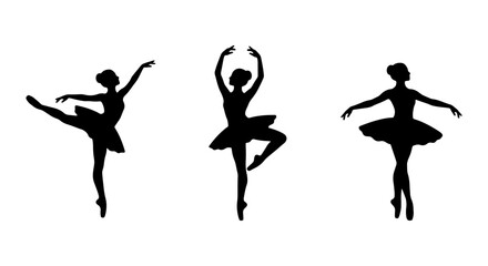 Ballet Dancers Silhouettes, Elegant Female Performers in Tutus, Graceful Dance Poses, Vector Art © Sharmin