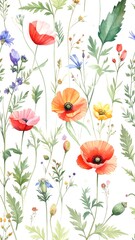 Fototapeta premium A vibrant floral pattern with various colorful flowers and greenery