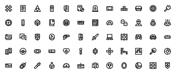 Computer Games Icon Set: Vector Collection of Bones, Shield, Sword, Gamepad, Console, Arcade, Trophy and More. Minimal Line Icons. © wang
