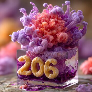 Vibrant 206 Numbered Purple And Pink Liquid Art