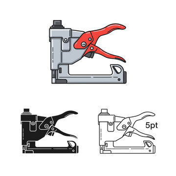 Three different colored staple guns for various uses and designs  office supplies and tools for paper and fabric binding