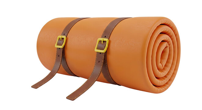 Rolled Orange Sleeping Mat with Brown Straps
