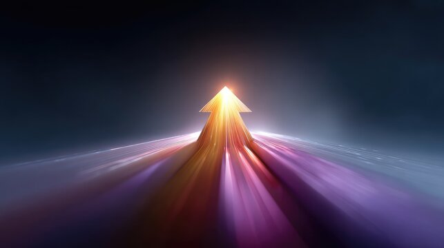 Dynamic Arrow Design with Light Trails Indicating Growth, Progress, and Success in a Vibrant Colorful Background for Inspirational Use