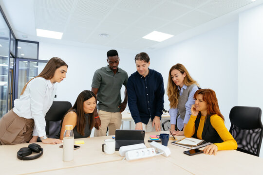 Diverse business team collaborating during an office meeting