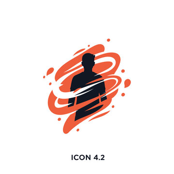 Silhouette Man with Dynamic Swirls and Splatters, Abstract Energy