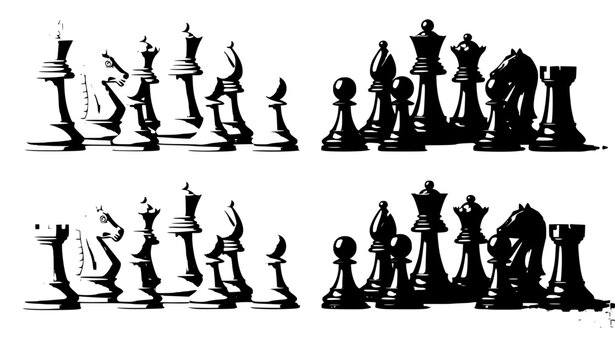 3D chess pieces set king queen rook knight pawn wooden brown vector isolated on transparent background