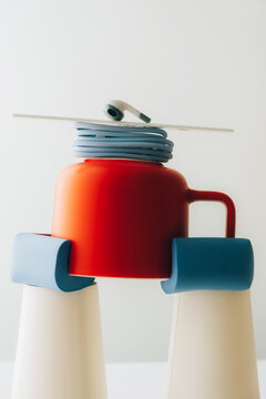 Items arranged as sculptures