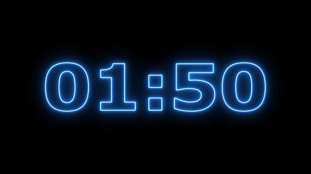 2 minute Countdown. Glowing blue neon timer counts down from two minutes.