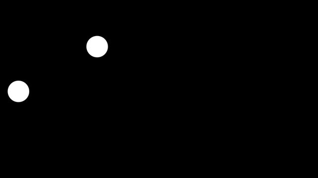 Two white dots moving on dark black background loop.