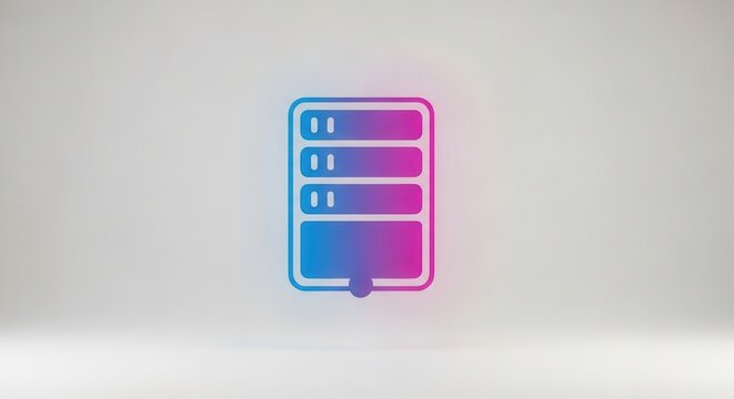 Gradient color server rack icon representing data storage and digital infrastructure on a clean