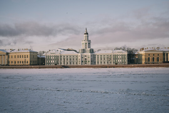 The ancient building of the Kunstkamera on a sunny winter day