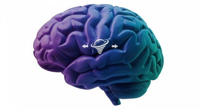 Abstract representation of brain activity with a swirling vortex symbol for intense thought
