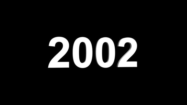 Bright white 3D number 2002 text animation floating against a deep black void offering a vibrant and modern visual for the year with a sense of digital energy. 