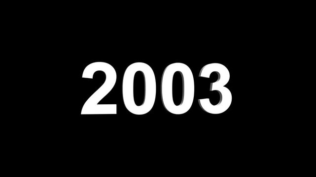 Bright white 3D number 2003 text animation floating against a deep black void offering a vibrant and modern visual for the year with a sense of digital energy. 