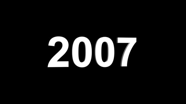 Bright white 3D number 2007 text animation floating against a deep black void offering a vibrant and modern visual for the year with a sense of digital energy. 