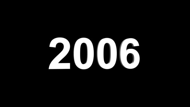 Bright white 3D number 2006 text animation floating against a deep black void offering a vibrant and modern visual for the year with a sense of digital energy. 