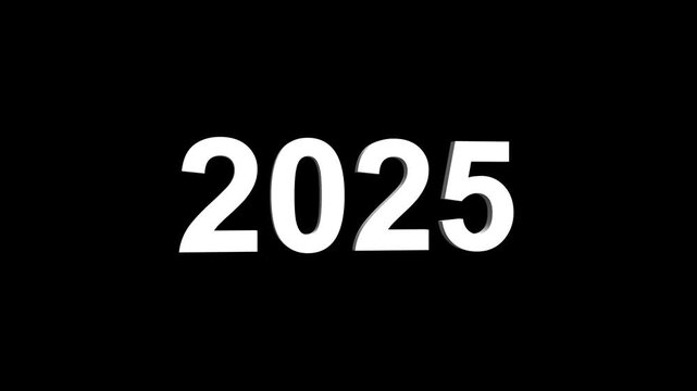 Bright white 3D number 2025 text animation floating against a deep black void offering a vibrant and modern visual for the year with a sense of digital energy. 