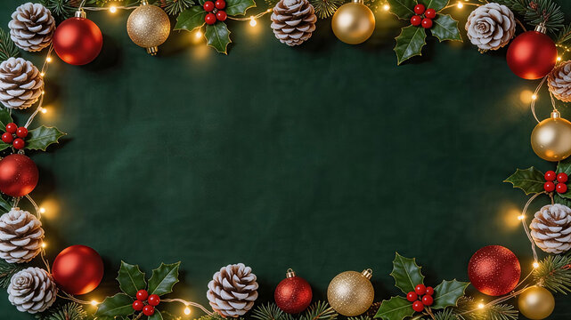 Green christmas background featuring a rich dark forest green texture, with christmas elements beautifully framing the edges. Christmas Background, Christmas, Christmas Tree, Merry Christmas