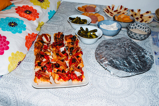 catalan coca with escalivada served with aperitifs