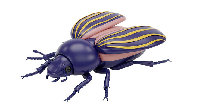 Stylized Purple and Pink Beetle with Yellow Stripes