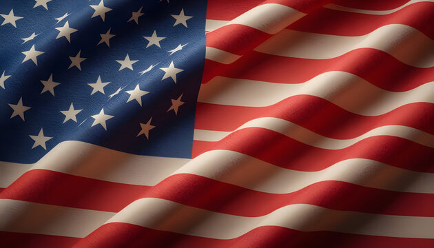 A close-up view of the American flag waving gently in the wind.