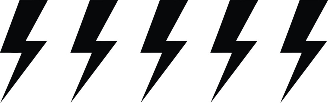 Five black lightning bolt symbols.