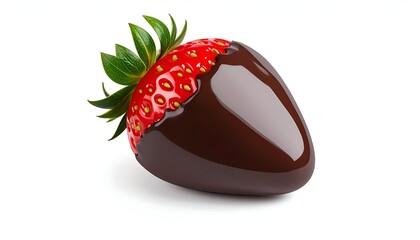 Obraz premium Delicious chocolate-covered strawberry on a white background, close-up.