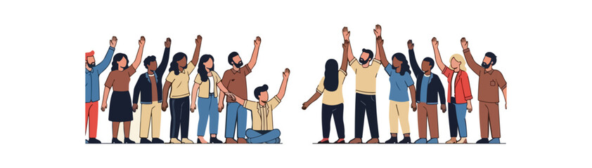 Fototapeta premium Diverse group of people raising hands in unity and celebration.