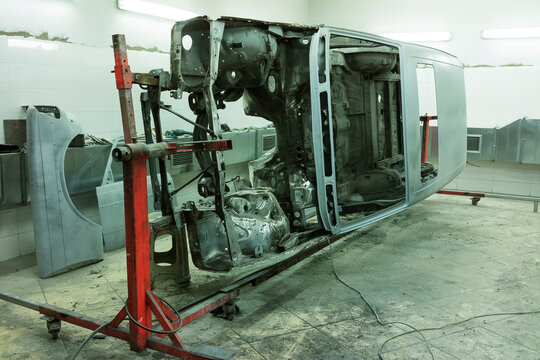Car bodywork in a repair shop