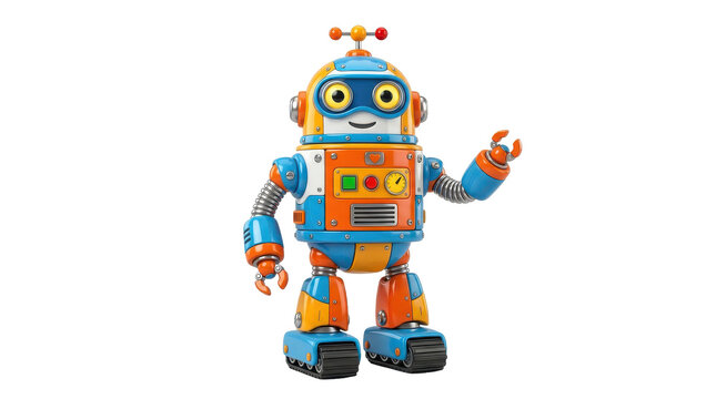 Retro toy robot illustration isolated on white background, vintage sci fi character design