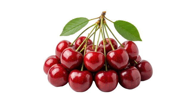 Ripe red cherries isolated on white background, fresh sweet fruit bunch healthy food concept