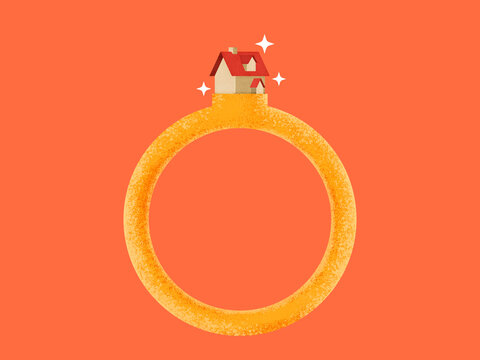House on an engagement ring representing family home investment