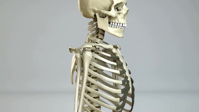 A detailed model of a human skeleton viewed from behind, showcasing the back and upper body.