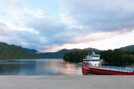 Red Ferry on Mountain Lake